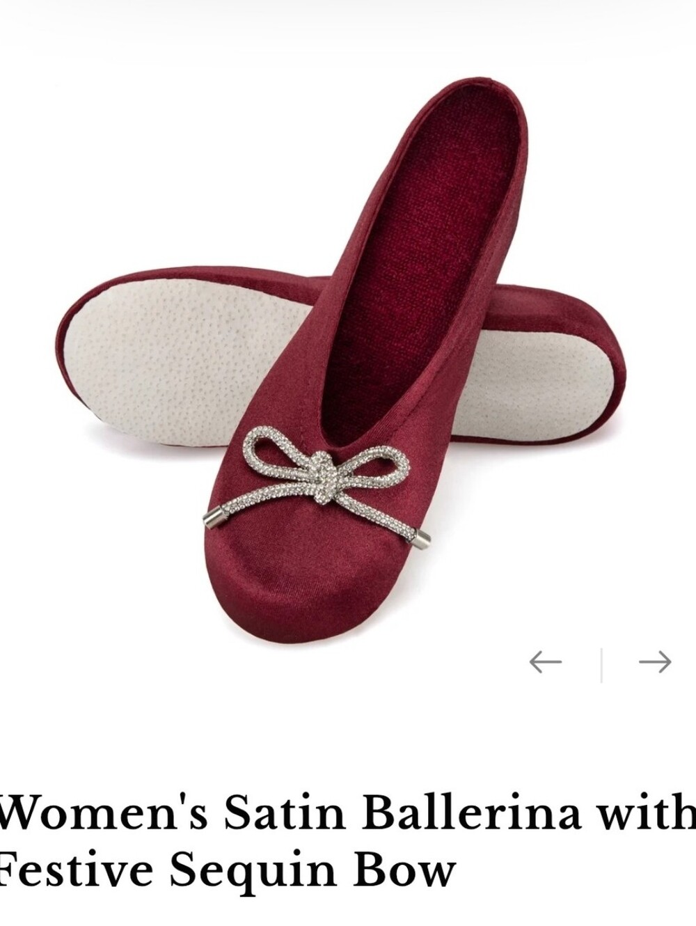 Isotoner Satin Ballerina Slippers Jewel Tone Red Silver Gem Bow Size Medium NEW